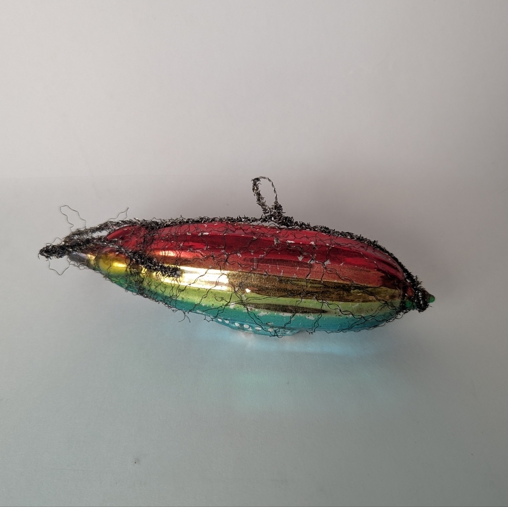 Vintage 1930 Zeppelin Ornament Wire Netting Blimp German Mercury Glass Chrismast